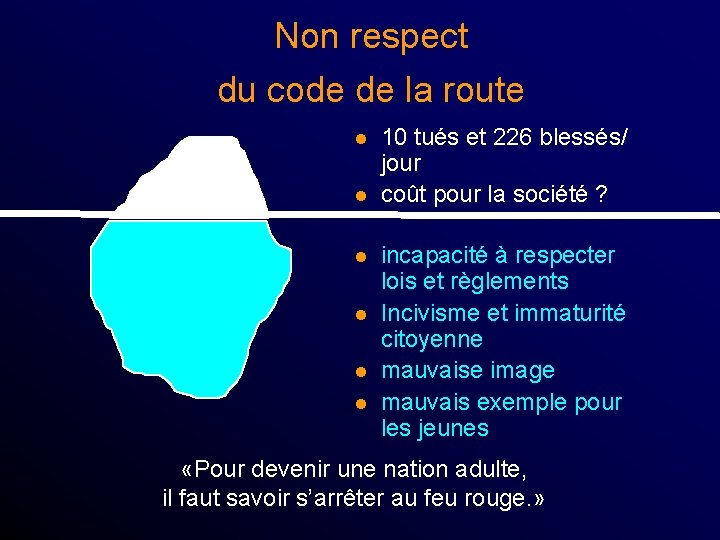Non respect du code de la route l l l 10 tués et 226