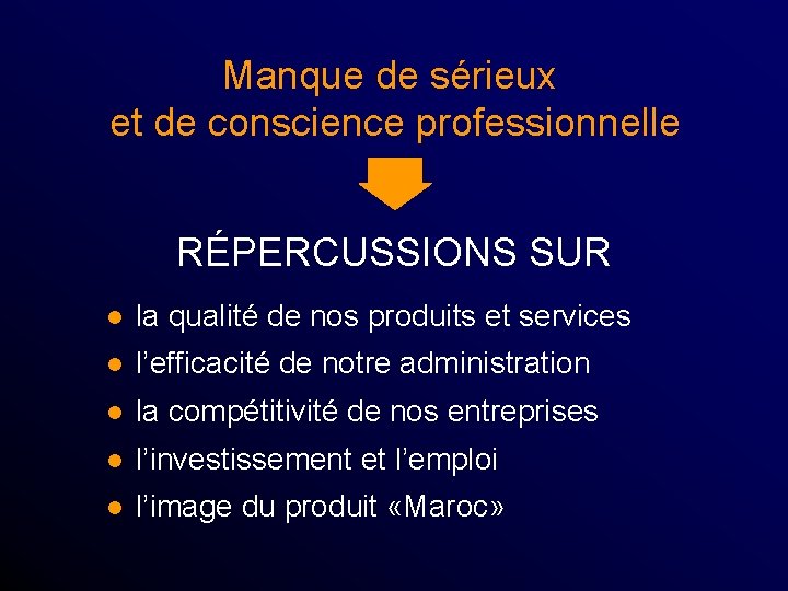 Manque de sérieux et de conscience professionnelle RÉPERCUSSIONS SUR l la qualité de nos