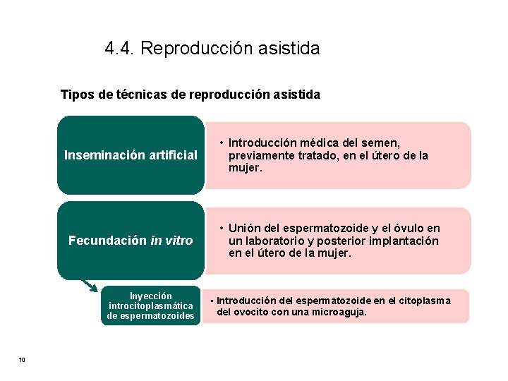 4. 4. Reproducción asistida Tipos de técnicas de reproducción asistida Inseminación artificial Fecundación in
