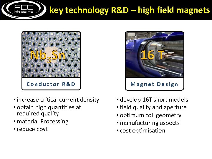 key technology R&D – high field magnets Nb 3 Sn Conductor R&D • increase