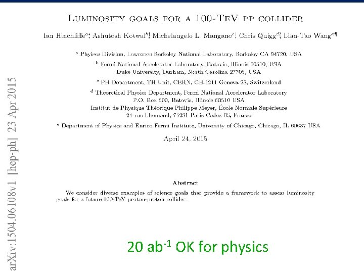  20 ab-1 OK for physics 