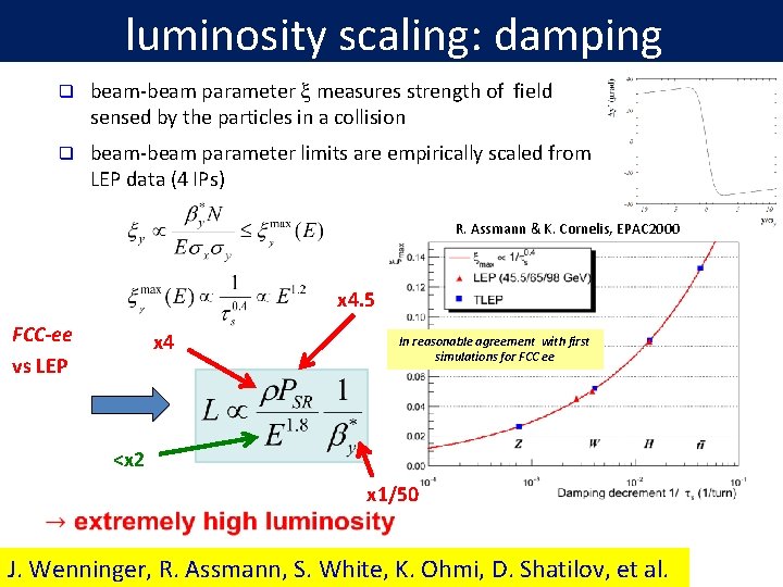 luminosity scaling: damping q beam-beam parameter x measures strength of field sensed by the