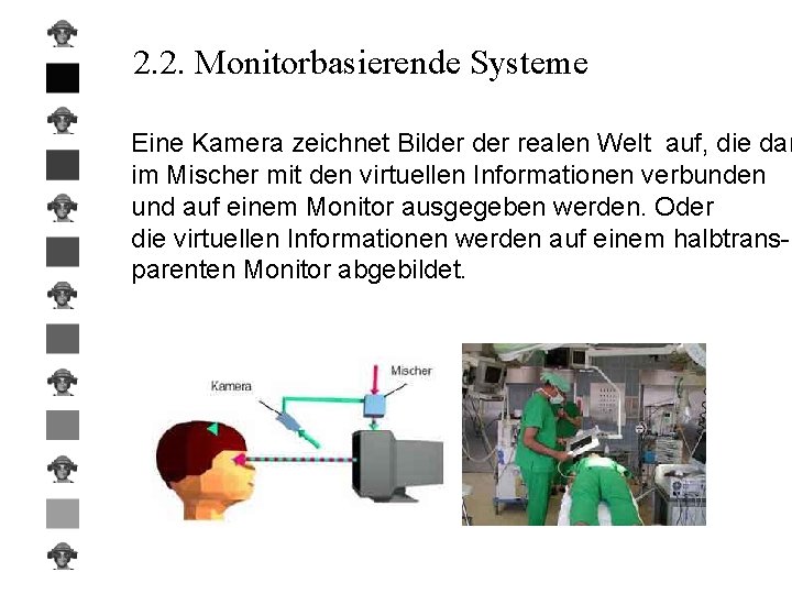 2. 2. Monitorbasierende Systeme Eine Kamera zeichnet Bilder realen Welt auf, die dan im