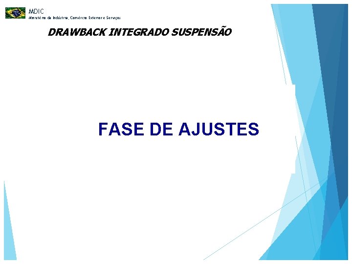 MDIC Ministério da Indústria, Comércio Exterior e Serviços DRAWBACK INTEGRADO SUSPENSÃO FASE DE AJUSTES