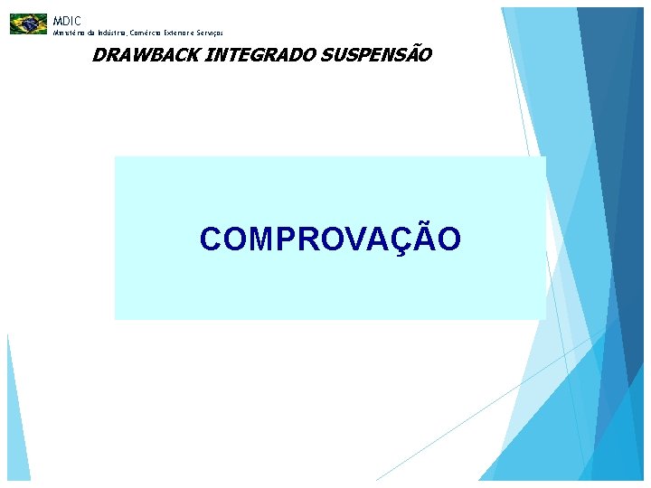 MDIC Ministério da Indústria, Comércio Exterior e Serviços DRAWBACK INTEGRADO SUSPENSÃO COMPROVAÇÃO 