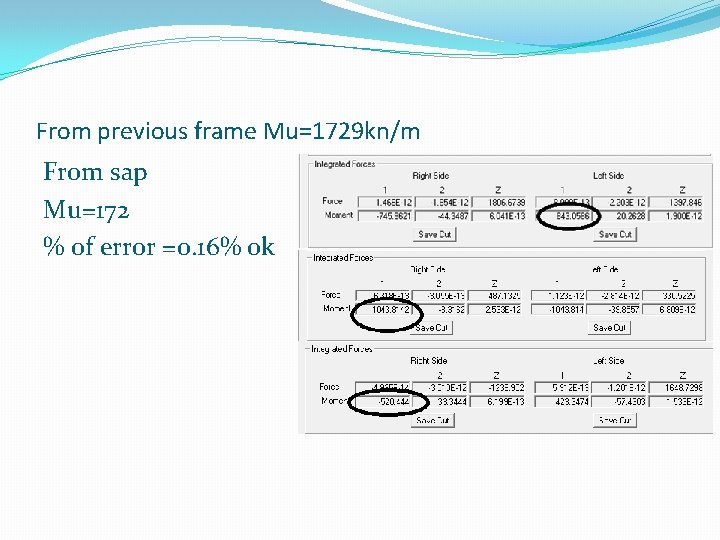 From previous frame Mu=1729 kn/m From sap Mu=172 % of error =0. 16% ok