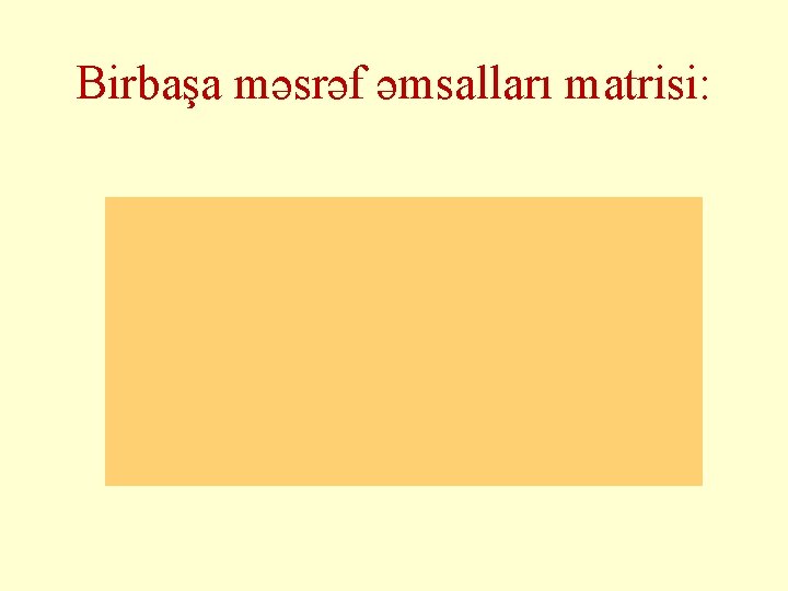 Birbaşa məsrəf əmsalları matrisi: 