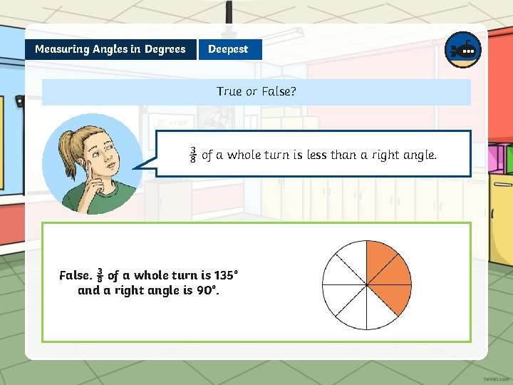 Measuring Angles in Degrees Deepest True or False? ⅜ of a whole turn is