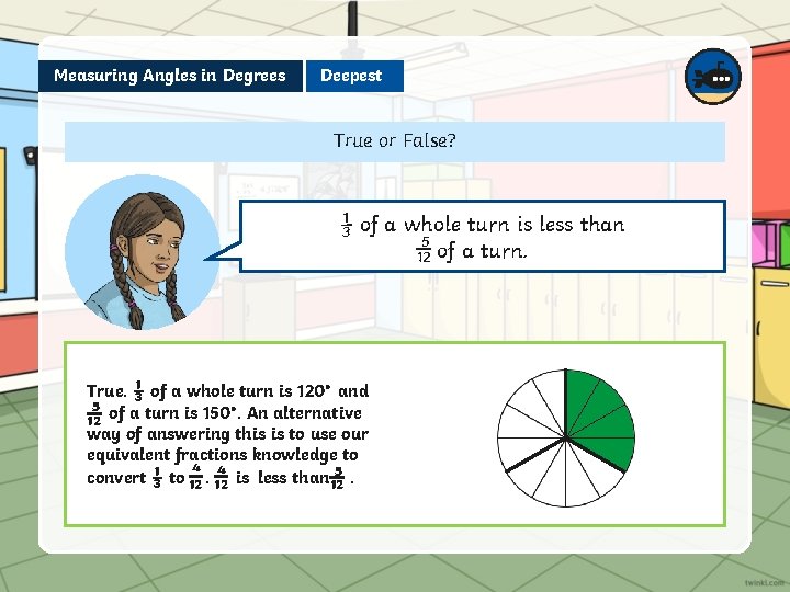 Measuring Angles in Degrees Deepest True or False? ⅓ of a whole turn is