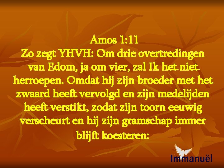 Amos 1: 11 Zo zegt YHVH: Om drie overtredingen van Edom, ja om vier,