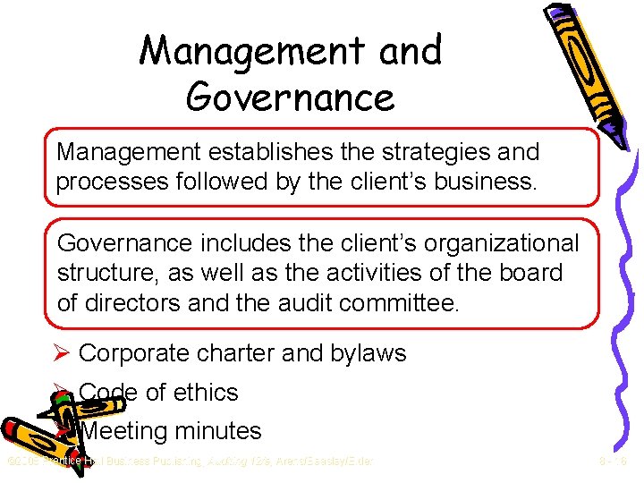 Management and Governance Management establishes the strategies and processes followed by the client’s business.