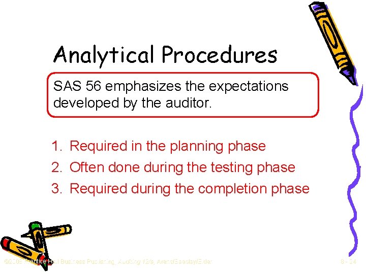 Analytical Procedures SAS 56 emphasizes the expectations developed by the auditor. 1. Required in