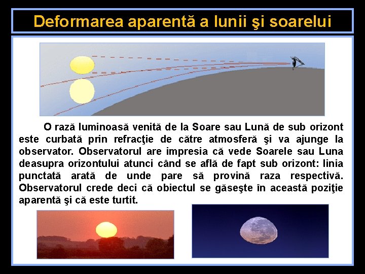 Deformarea aparentă a lunii şi soarelui O rază luminoasă venită de la Soare sau