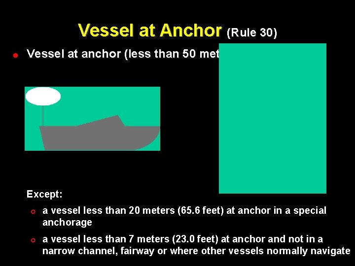 Vessel at Anchor (Rule 30) ! Vessel at anchor (less than 50 meters) Except: