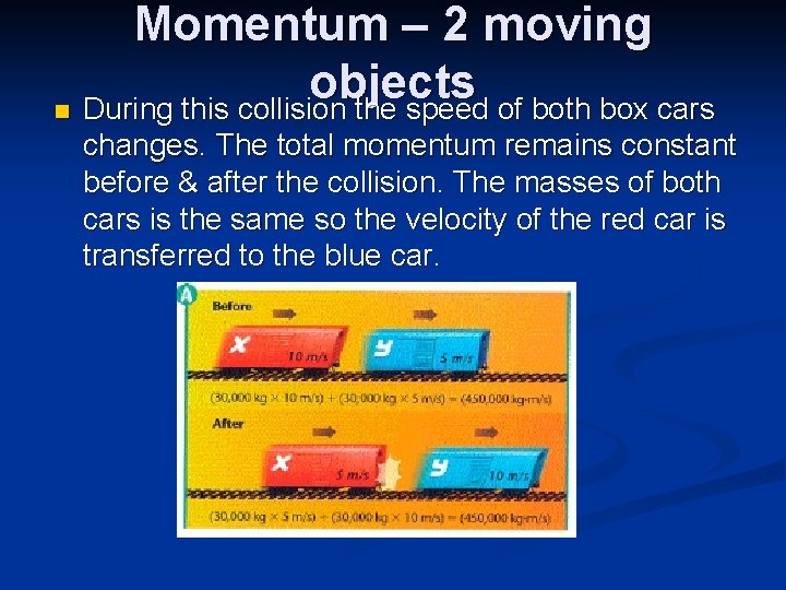 Momentum – 2 moving objects n During this collision the speed of both box Momentum – 2 moving objects n During this collision the speed of both box