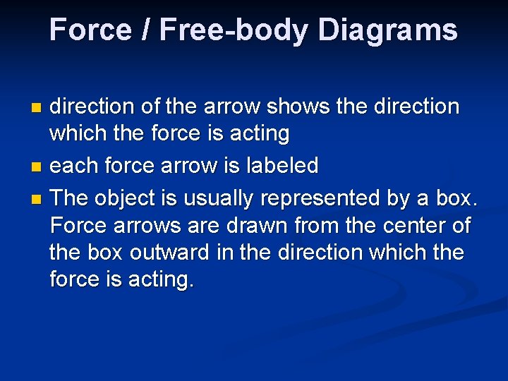 Force / Free-body Diagrams direction of the arrow shows the direction which the force Force / Free-body Diagrams direction of the arrow shows the direction which the force