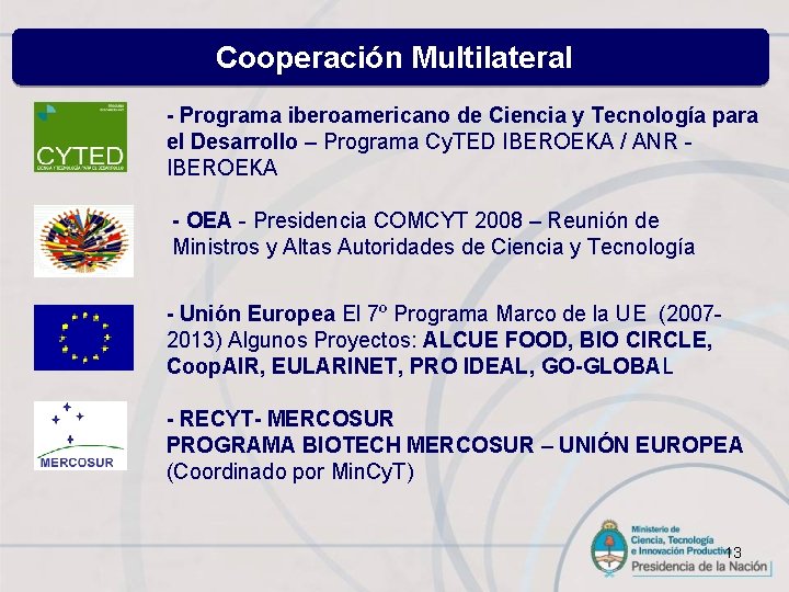 Cooperación Multilateral - Programa iberoamericano de Ciencia y Tecnología para el Desarrollo – Programa