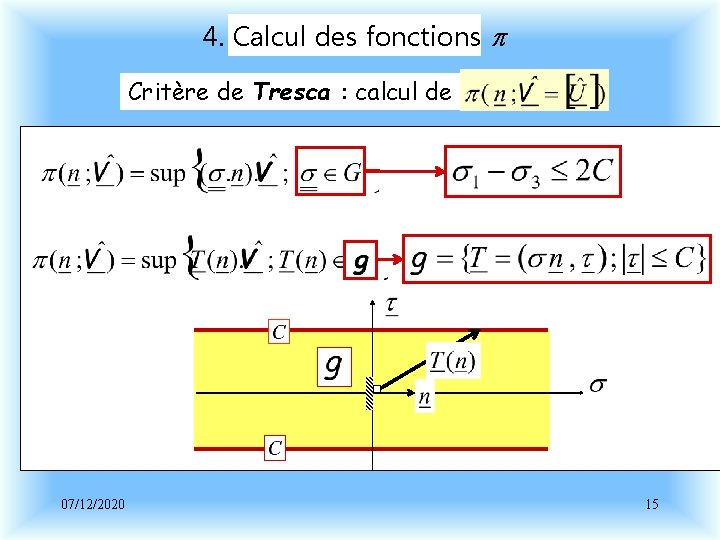 4. Calcul des fonctions p Critère de Tresca : calcul de 07/12/2020 15 