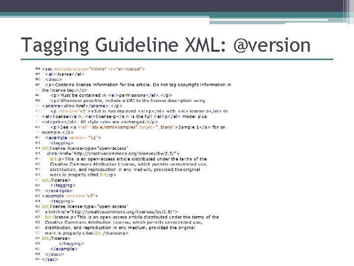 Tagging Guideline XML: @version 