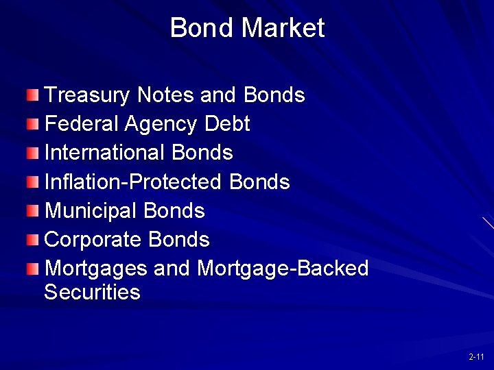 Bond Market Treasury Notes and Bonds Federal Agency Debt International Bonds Inflation-Protected Bonds Municipal
