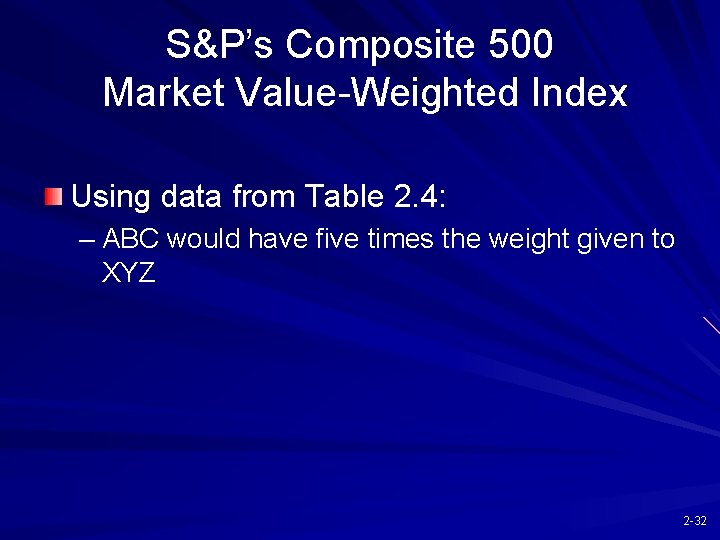 S&P’s Composite 500 Market Value-Weighted Index Using data from Table 2. 4: – ABC