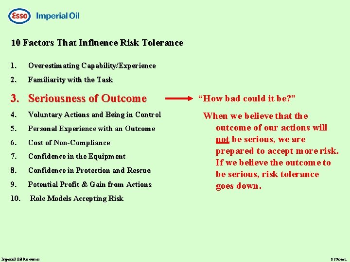 10 Factors That Influence Risk Tolerance 1. Overestimating Capability/Experience 2. Familiarity with the Task