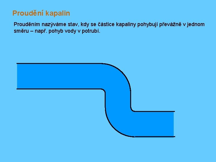 Proudění kapalin Prouděním nazýváme stav, kdy se částice kapaliny pohybují převážně v jednom směru