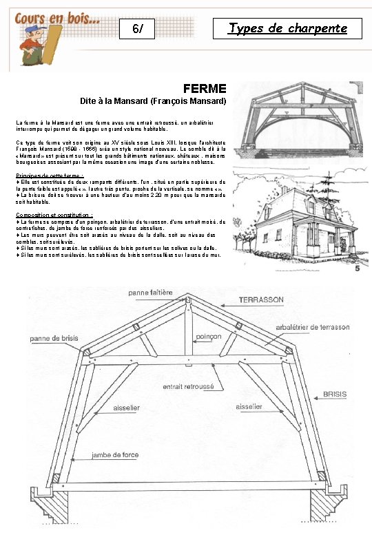 Types de charpente 6/ FERME Dite à la Mansard (François Mansard) La ferme à