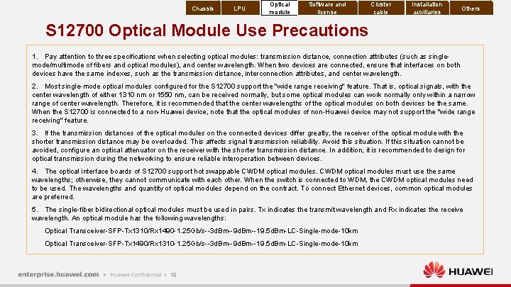 Chassis LPU Optical module Software and license Cluster cable Installation auxiliaries Others S 12700