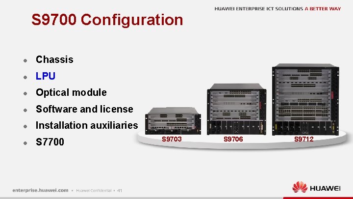 S 9700 Configuration l Chassis l LPU l Optical module l Software and license