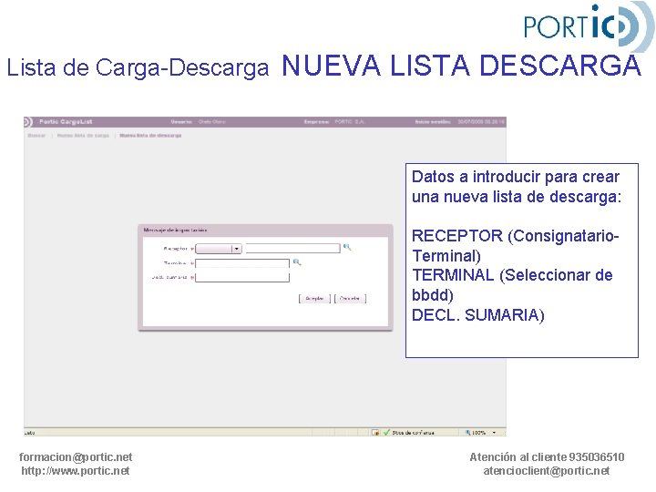 Lista de Carga-Descarga NUEVA LISTA DESCARGA Datos a introducir para crear una nueva lista