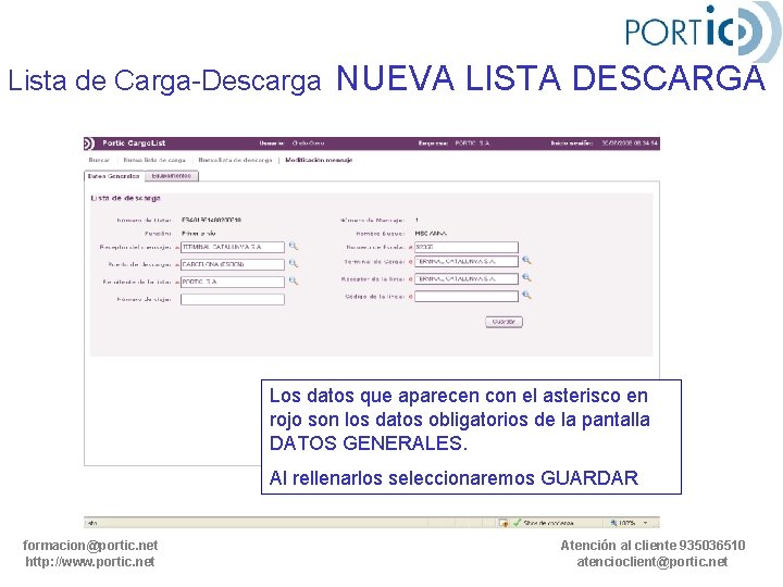 Lista de Carga-Descarga NUEVA LISTA DESCARGA Los datos que aparecen con el asterisco en