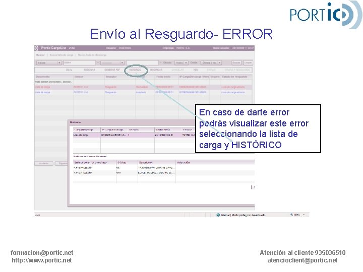 Envío al Resguardo- ERROR En caso de darte error podrás visualizar este error seleccionando