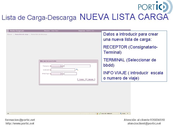 Lista de Carga-Descarga NUEVA LISTA CARGA Datos a introducir para crear una nueva lista