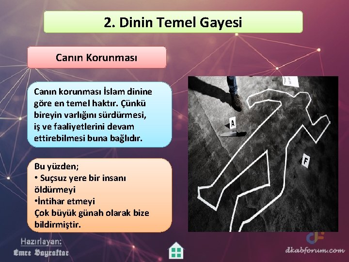 2. Dinin Temel Gayesi Canın Korunması Canın korunması İslam dinine göre en temel haktır.