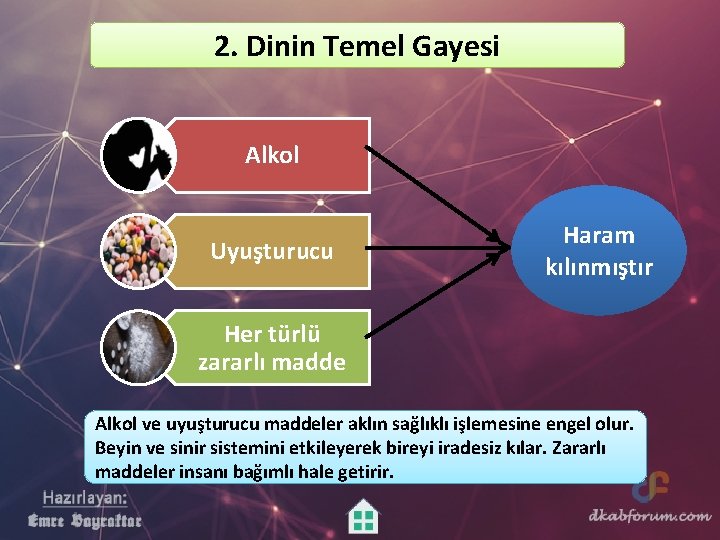 2. Dinin Temel Gayesi Alkol Uyuşturucu Haram kılınmıştır Her türlü zararlı madde Alkol ve 2. Dinin Temel Gayesi Alkol Uyuşturucu Haram kılınmıştır Her türlü zararlı madde Alkol ve