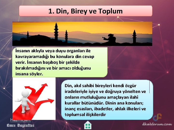 1. Din, Birey ve Toplum İnsanın aklıyla veya duyu organları ile kavrayaramadığı bu konulara