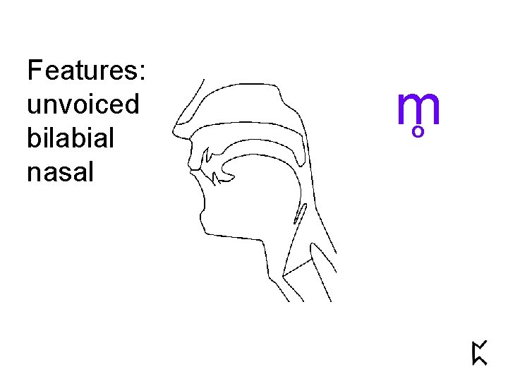 Features: unvoiced bilabial nasal m o 