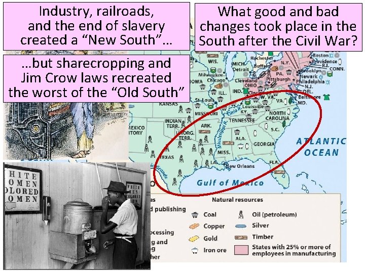 Industry, railroads, and the end of slavery created a “New South”… …but sharecropping and