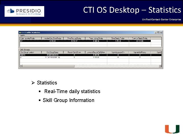 CTI OS Desktop – Statistics Unified Contact 2009 Engineering Center Enterprise Forum Coleman Technologies