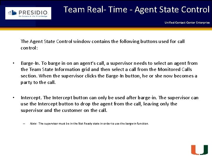 Team Real- Time - Agent State Control Coleman Technologies Unified Contact 2009 Engineering Center