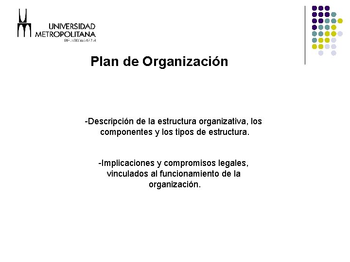 Plan de Organización -Descripción de la estructura organizativa, los componentes y los tipos de