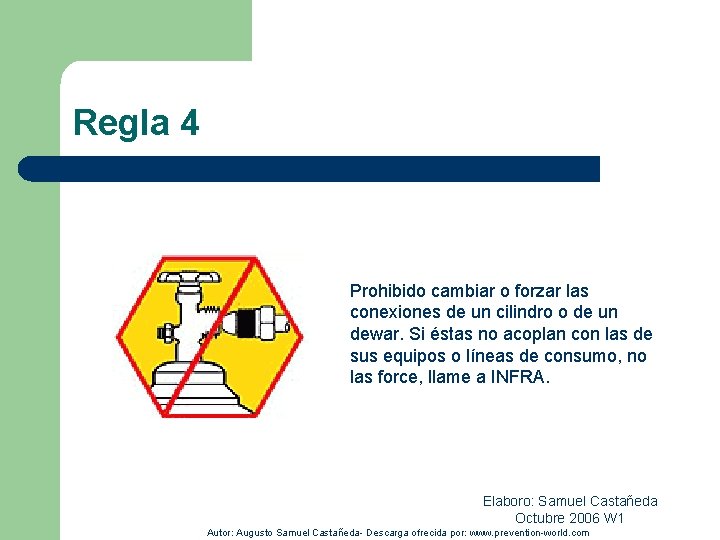 Regla 4 Prohibido cambiar o forzar las conexiones de un cilindro o de un