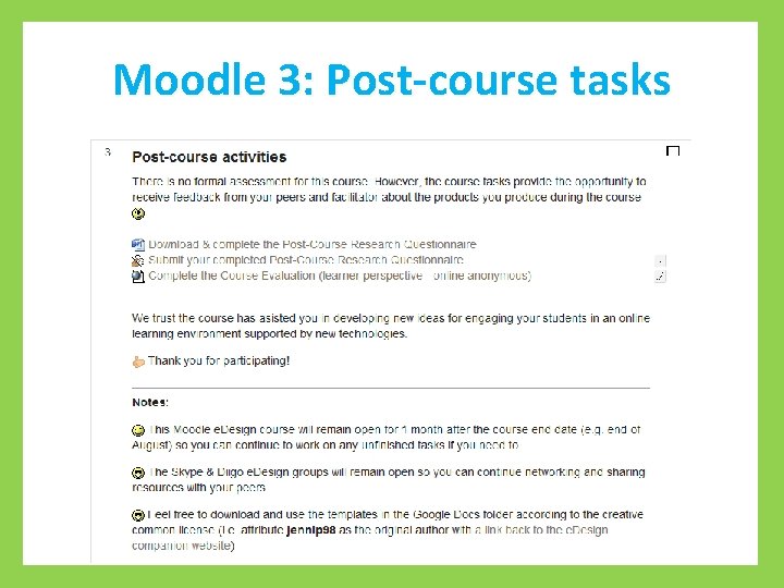 Moodle 3: Post-course tasks 