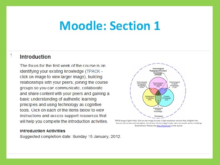 Moodle: Section 1 