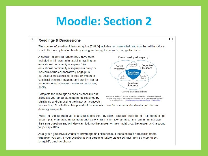 Moodle: Section 2 