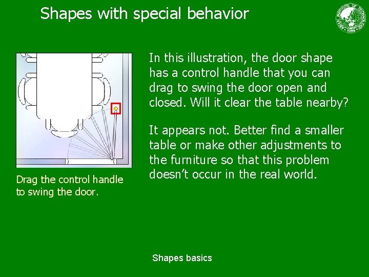 Shapes with special behavior In this illustration, the door shape has a control handle