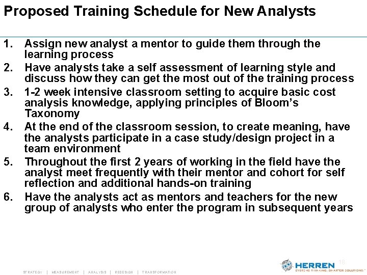 Proposed Training Schedule for New Analysts 1. Assign new analyst a mentor to guide Proposed Training Schedule for New Analysts 1. Assign new analyst a mentor to guide