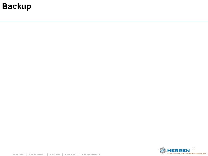 Backup 22 STRATEGY | MEASUREMENT | ANALYSIS | REDESIGN | TRANSFORMATION Backup 22 STRATEGY | MEASUREMENT | ANALYSIS | REDESIGN | TRANSFORMATION