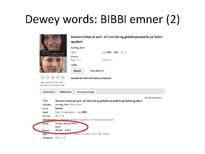 Dewey words: BIBBI emner (2) 